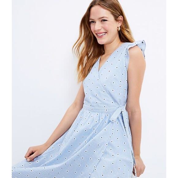 Loft wrap, dress floral stripe, nautical size large new lined - Picture 2 of 12